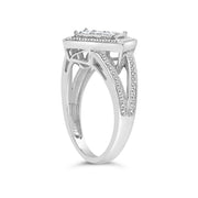 Bids.com .925 Sterling Silver 1/3 Cttw Invisible Set Princess-Cut Diamond Rhombus and Beaded Halo Ring (H-I Color, SI1-SI2 Clarity) - Ring Size 7 Rings