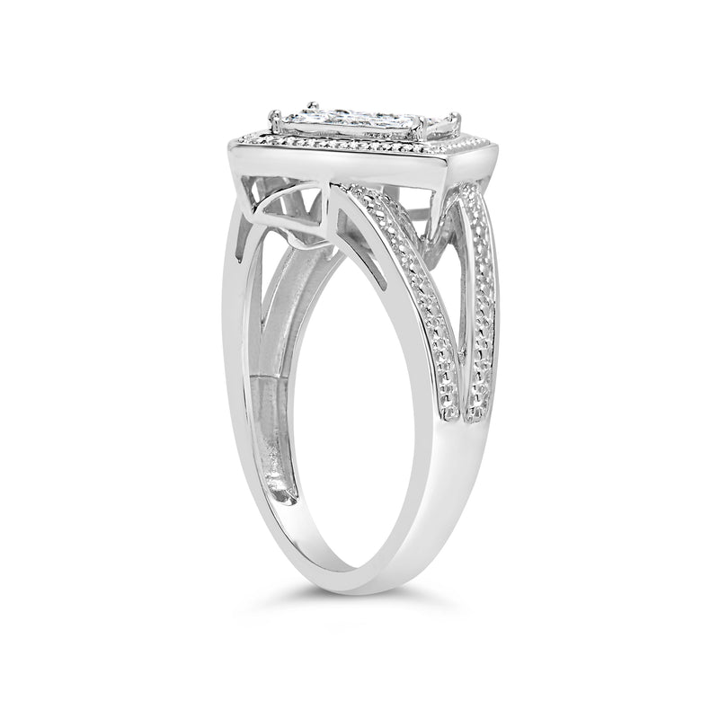 Bids.com .925 Sterling Silver 1/3 Cttw Invisible Set Princess-Cut Diamond Rhombus and Beaded Halo Ring (H-I Color, SI1-SI2 Clarity) - Ring Size 7 Rings