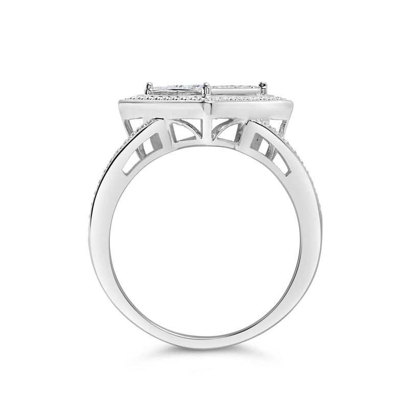Bids.com .925 Sterling Silver 1/3 Cttw Invisible Set Princess-Cut Diamond Rhombus and Beaded Halo Ring (H-I Color, SI1-SI2 Clarity) - Ring Size 7 Rings