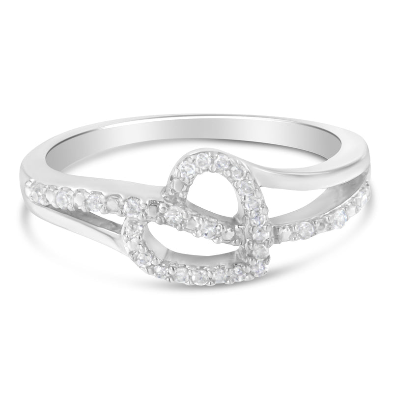 Bids.com .925 Sterling Silver 1/8 Cttw Diamond Open Heart Leaf Curvy Bypass Accent Fashion or Promise Ring (I-J Color, I2-I3 Clarity) - Size 6 Rings