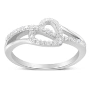 Bids.com .925 Sterling Silver 1/8 Cttw Diamond Open Heart Leaf Curvy Bypass Accent Fashion or Promise Ring (I-J Color, I2-I3 Clarity) - Size 6 Rings