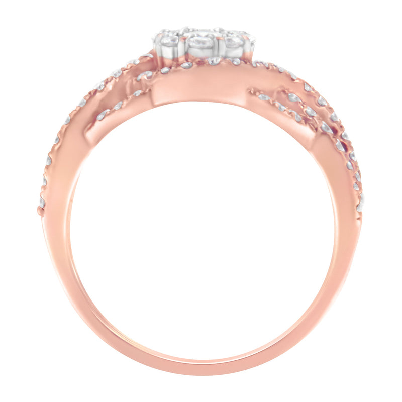 Bids.com 10K Rose Gold 3/4 Cttw Diamond Floral Cluster Head and Twisted Shank Cocktail  Ring (H-I Color, SI1-SI2 Clarity)- Size 7 Rings