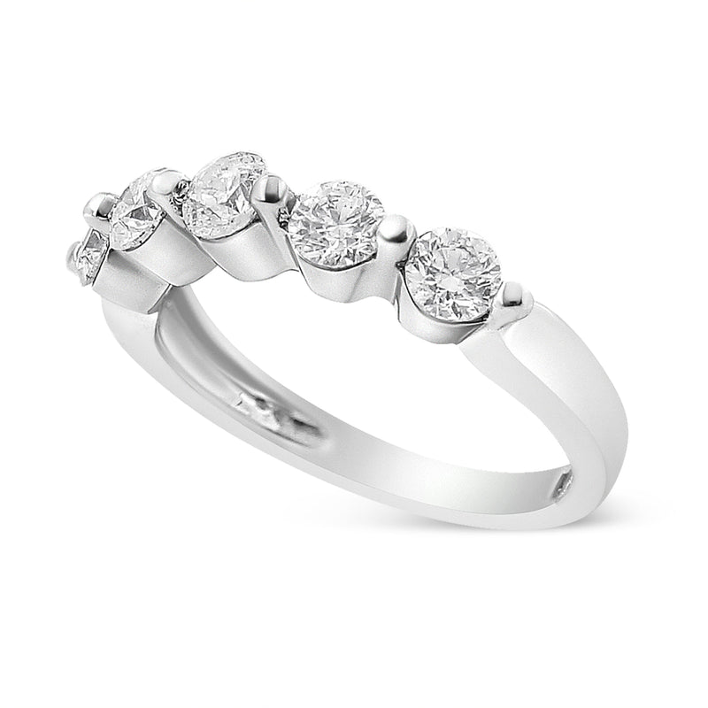 Bids.com 14K White Gold 1.00 Cttw Brilliant Round Cut Diamond 5-Stone Band Ring (H-I Color, SI2-I1 Clarity) - Ring Size 7 Rings