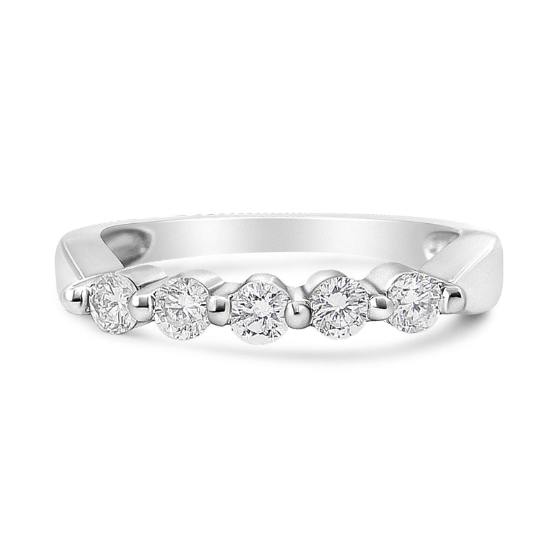 Bids.com 14K White Gold 1/2 Cttw Round-Cut 5-Stone Diamond Ring (H-I Color, SI1-SI2 Clarity) Size 7 Rings