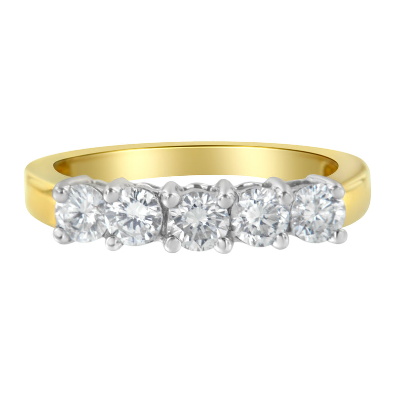 Bids.com 14KT Two Toned Gold 5 Stone Diamond Ring (1 cttw, H-I Color, SI1-SI2 Clarity) Rings