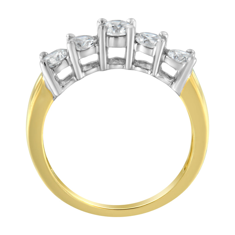 Bids.com 14KT Two Toned Gold 5 Stone Diamond Ring (1 cttw, H-I Color, SI1-SI2 Clarity) Rings