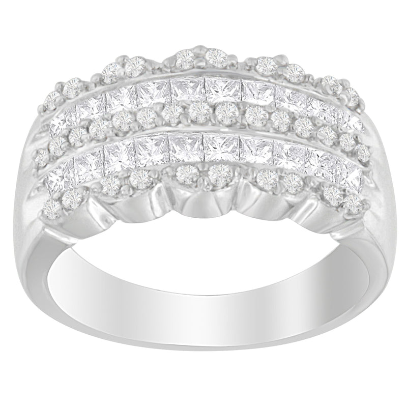 Bids.com 14K White Gold 1 1/7ct. TDW Round and Princess-Cut Diamond Ring(H-I, SI2-I1) Rings