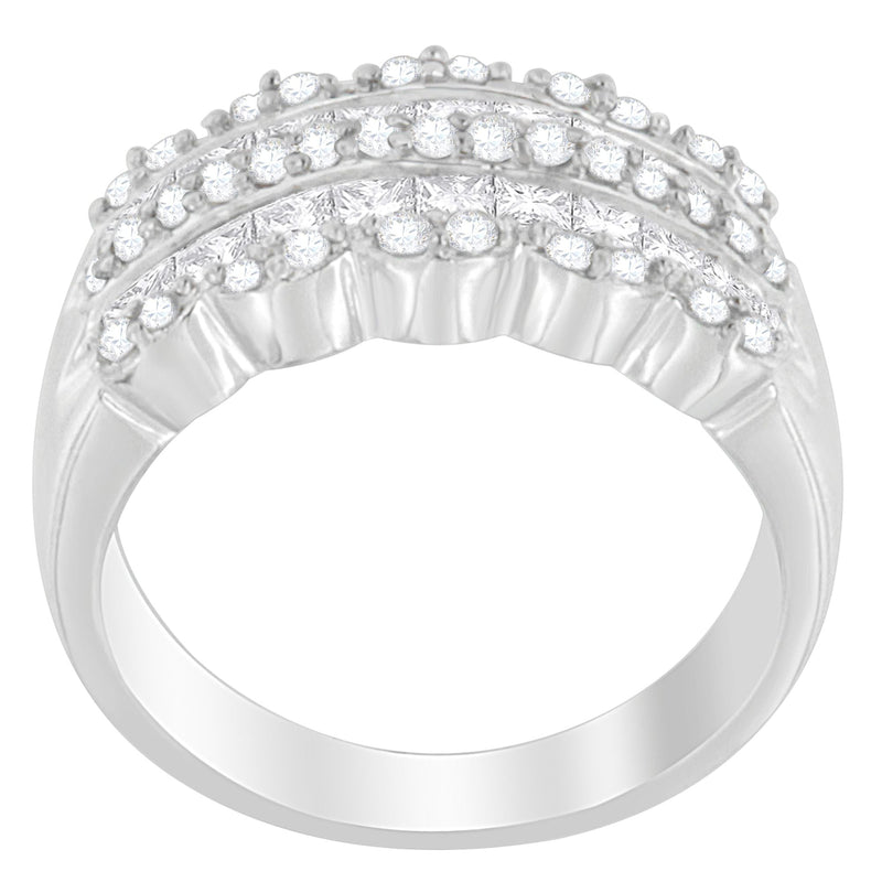 Bids.com 14K White Gold 1 1/7ct. TDW Round and Princess-Cut Diamond Ring(H-I, SI2-I1) Rings