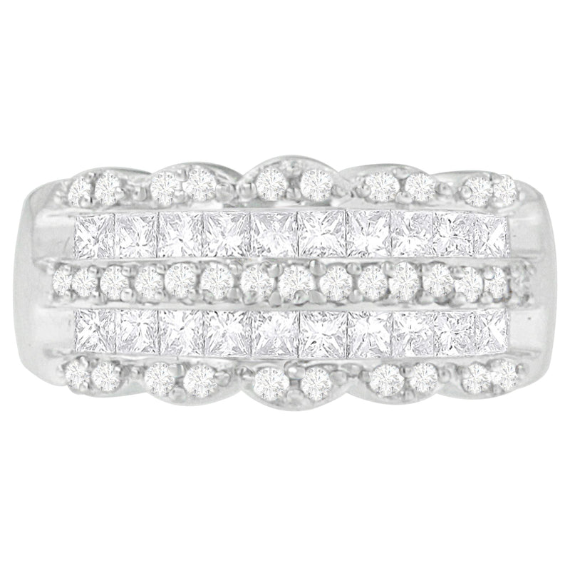 Bids.com 14K White Gold 1 1/7ct. TDW Round and Princess-Cut Diamond Ring(H-I, SI2-I1) Rings