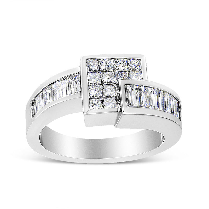 Bids.com 14K White Gold 1 1/2 Cttw Invisible-Set Princess and Channel-Set Baguette Diamond Geometric Bypass Ring Band (G-H Color, SI2-I1 Clarity) - Ring Size 7 Rings