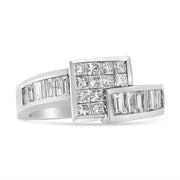 Bids.com 14K White Gold 1 1/2 Cttw Invisible-Set Princess and Channel-Set Baguette Diamond Geometric Bypass Ring Band (G-H Color, SI2-I1 Clarity) - Ring Size 7 Rings