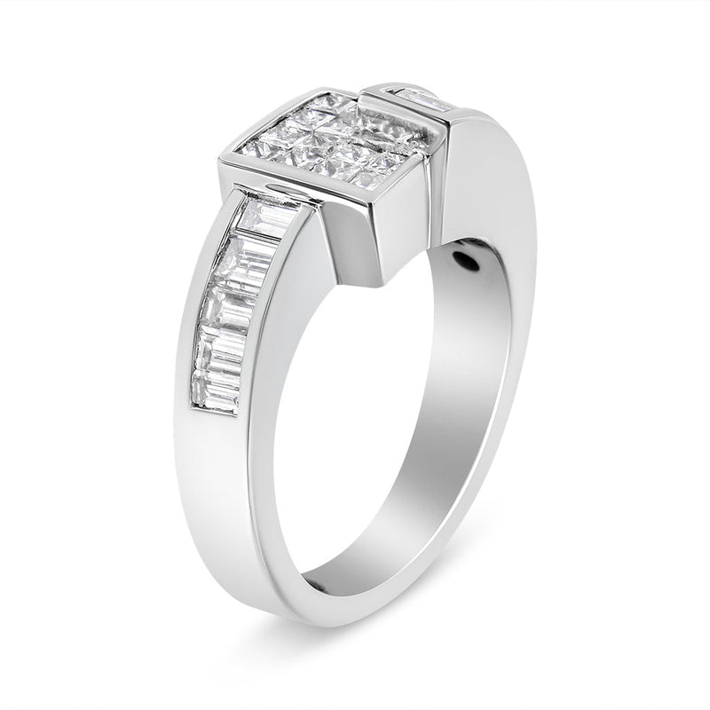 Bids.com 14K White Gold 1 1/2 Cttw Invisible-Set Princess and Channel-Set Baguette Diamond Geometric Bypass Ring Band (G-H Color, SI2-I1 Clarity) - Ring Size 7 Rings