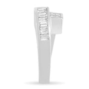 Bids.com 14K White Gold 1 1/2 Cttw Invisible-Set Princess and Channel-Set Baguette Diamond Geometric Bypass Ring Band (G-H Color, SI2-I1 Clarity) - Ring Size 7 Rings