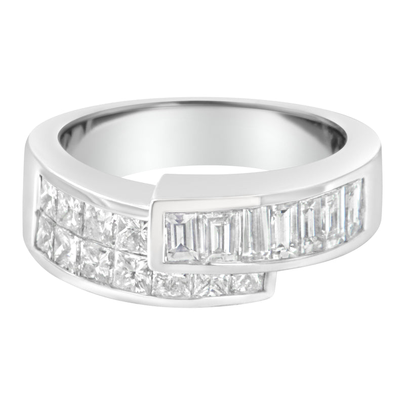 Bids.com 14K White Gold 2.0 Cttw Channel-Set Princess and Baguette-Cut Diamond Bypass Ring Band (G-H Color, SI1-SI2 Clarity) - Ring Size 6.5 Rings