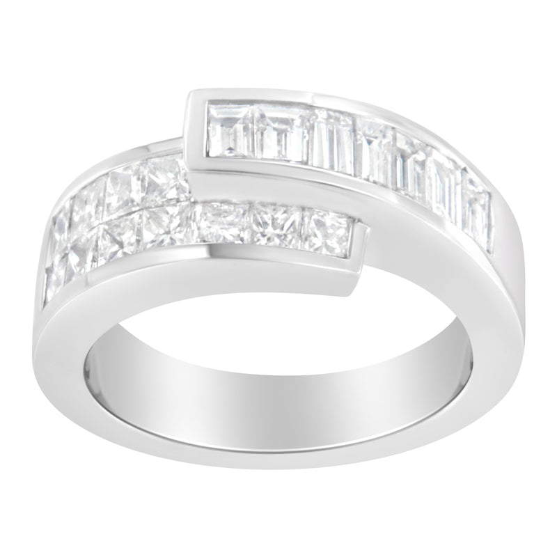 Bids.com 14K White Gold 2.0 Cttw Channel-Set Princess and Baguette-Cut Diamond Bypass Ring Band (G-H Color, SI1-SI2 Clarity) - Ring Size 6.5 Rings