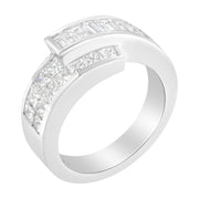 Bids.com 14K White Gold 2.0 Cttw Channel-Set Princess and Baguette-Cut Diamond Bypass Ring Band (G-H Color, SI1-SI2 Clarity) - Ring Size 6.5 Rings
