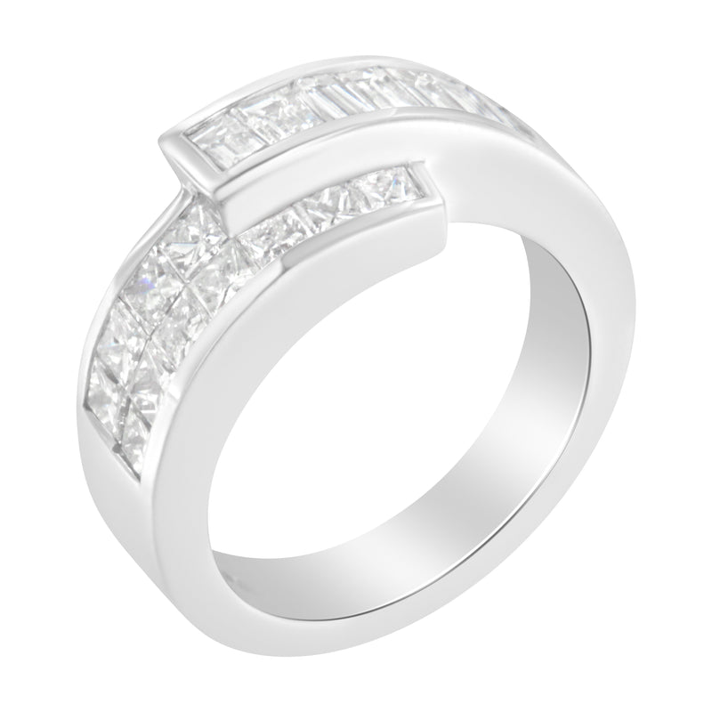 Bids.com 14K White Gold 2.0 Cttw Channel-Set Princess and Baguette-Cut Diamond Bypass Ring Band (G-H Color, SI1-SI2 Clarity) - Ring Size 6.5 Rings