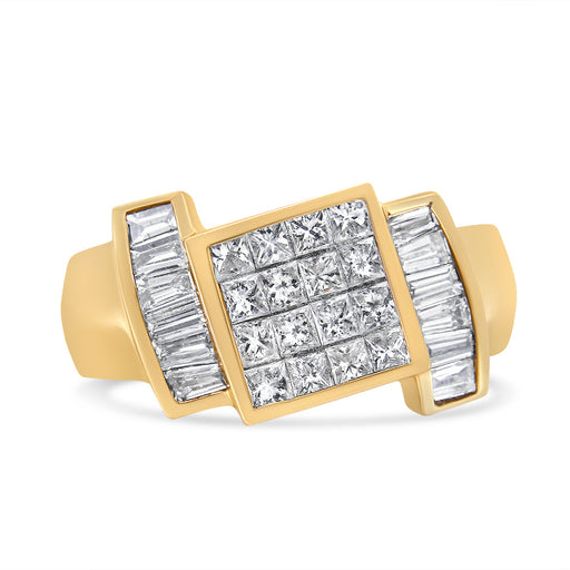 Bids.com 14K Yellow Gold 1 5/8 Cttw Invisible-Set Princess and Baguette Diamond Cocktail Band Ring Rings