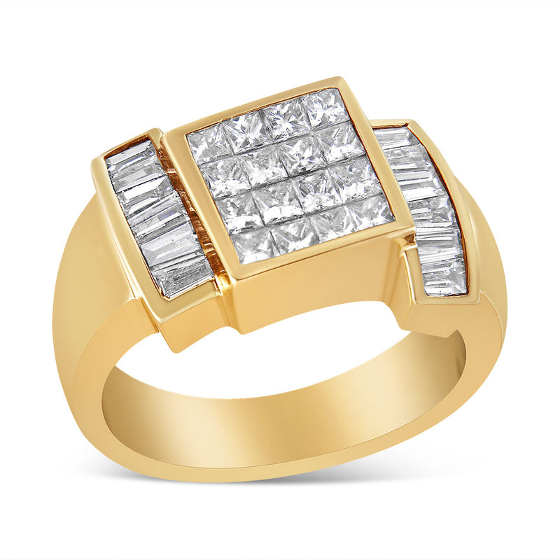 Bids.com 14K Yellow Gold 1 5/8 Cttw Invisible-Set Princess and Baguette Diamond Cocktail Band Ring Rings