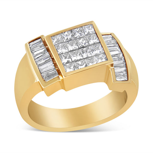 Bids.com 14K Yellow Gold 1 5/8 Cttw Invisible-Set Princess and Baguette Diamond Cocktail Band Ring Rings
