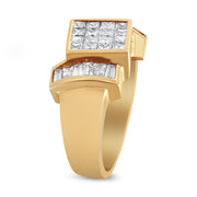 Bids.com 14K Yellow Gold 1 5/8 Cttw Invisible-Set Princess and Baguette Diamond Cocktail Band Ring Rings