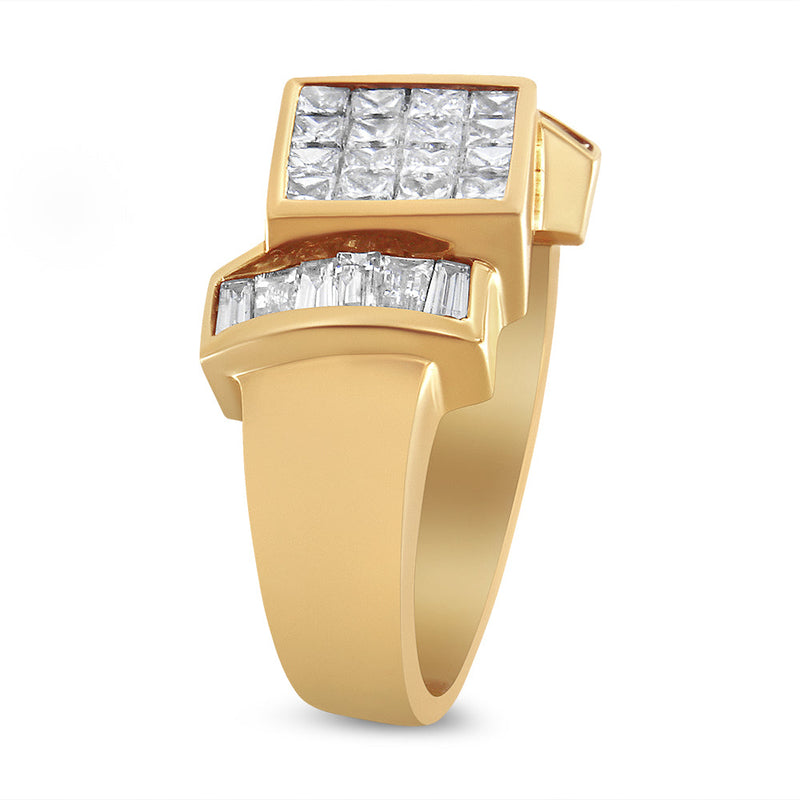 Bids.com 14K Yellow Gold 1 5/8 Cttw Invisible-Set Princess and Baguette Diamond Cocktail Band Ring Rings