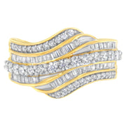 Bids.com 10K Yellow Gold 1.0 Cttw Baguette and Round Diamond Multi-Row Wave Bypass Ring (I-J Color, I1-I2 Clarity) - Ring Size 7 Rings