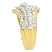 Bids.com 10K Yellow Gold 1.0 Cttw Baguette and Round Diamond Multi-Row Wave Bypass Ring (I-J Color, I1-I2 Clarity) - Ring Size 7 Rings