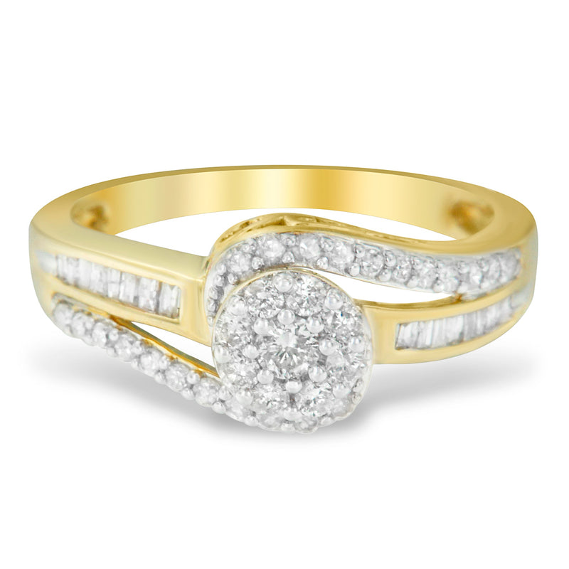 Bids.com 10K Yellow Gold Diamond Cluster Ring (1/2 Cttw, I-J Color, I2-I3 Clarity) - Size 6 Rings