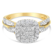 Bids.com 10K Yellow Gold 1.0 Cttw Diamond Composite Cushion-Shape Halo 3-Band-Look Engagement Ring (H-I Color, SI1-SI2 Clarity) - Size 6-1/4 Rings