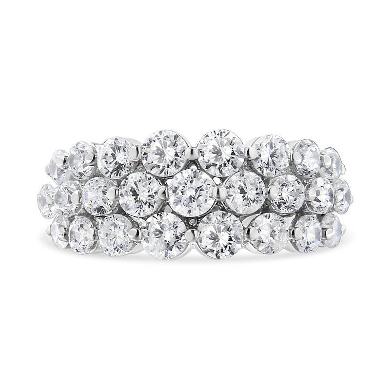 Bids.com 10K White Gold 2 1/2 Cttw Round Natural Diamond 3 Row Band Ring (I-J Color, I1-I2 Clarity) - Ring Size 7 Rings