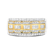 Bids.com 10K White and Yellow Gold 1.00 Cttw Baguette and Round cut Diamond Art Deco Multi-Row Ring Band (I-J Color, I1-I2 Clarity) - Ring Size 7 Rings