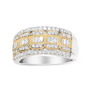 Bids.com 10K White and Yellow Gold 1.00 Cttw Baguette and Round cut Diamond Art Deco Multi-Row Ring Band (I-J Color, I1-I2 Clarity) - Ring Size 7 Rings