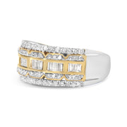 Bids.com 10K White and Yellow Gold 1.00 Cttw Baguette and Round cut Diamond Art Deco Multi-Row Ring Band (I-J Color, I1-I2 Clarity) - Ring Size 7 Rings