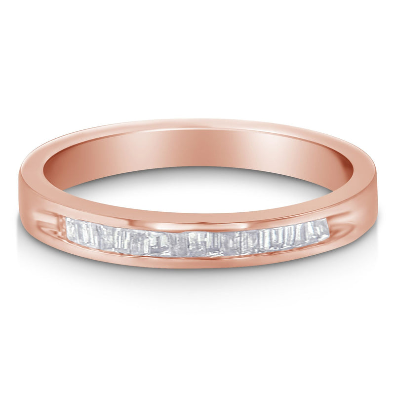 Bids.com 10K Rose Gold over .925 Sterling Silver 1/5 Cttw Diamond Channel-Set Stackable Band Ring (H-I Color, I1-I2 Clarity) - Size 6 3/4 Rings