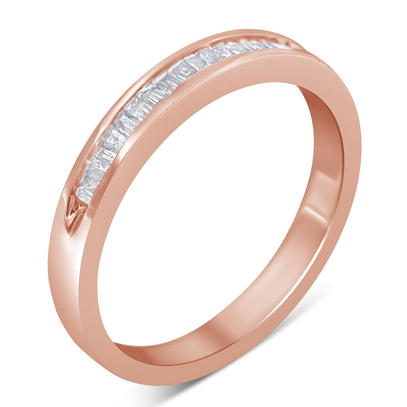 Bids.com 10K Rose Gold over .925 Sterling Silver 1/5 Cttw Diamond Channel-Set Stackable Band Ring (H-I Color, I1-I2 Clarity) - Size 6 3/4 Rings