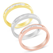 Bids.com 10K Yellow, White and Rose Gold over .925 Sterling Silver 5/8 Cttw Diamond Channel-Set Stackable Band Ring Set (H-I Color, I1-I2 Clarity) - Size 6 3/4 Rings