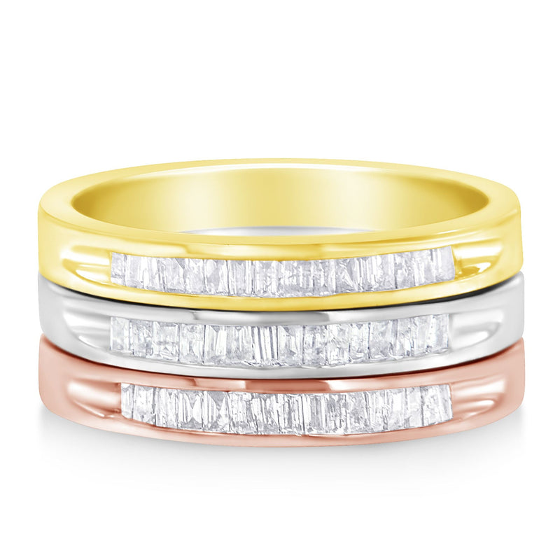 Bids.com 10K Yellow, White and Rose Gold over .925 Sterling Silver 5/8 Cttw Diamond Channel-Set Stackable Band Ring Set (H-I Color, I1-I2 Clarity) - Size 6 3/4 Rings