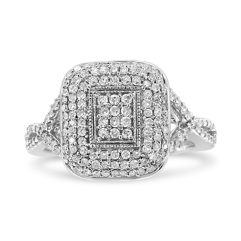 Bids.com .925 Sterling Silver 1/2 Cttw Round-Cut Diamond Cluster Cushion Ring (I-J , I1-I2) - Size 7 Rings