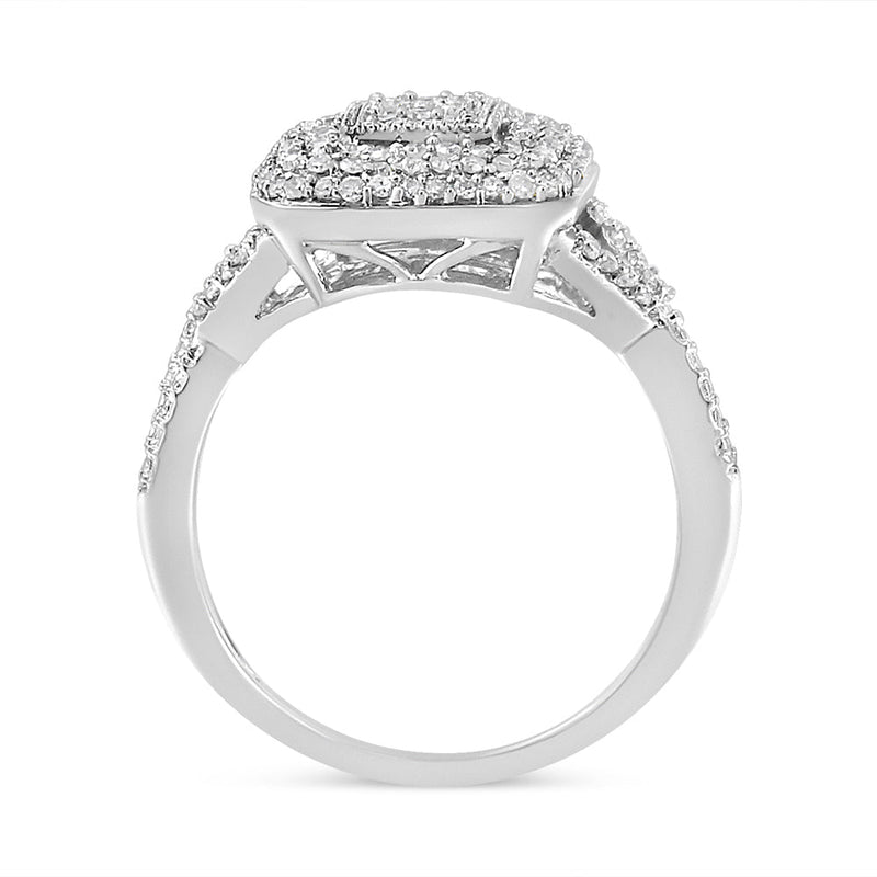 Bids.com .925 Sterling Silver 1/2 Cttw Round-Cut Diamond Cluster Cushion Ring (I-J , I1-I2) - Size 7 Rings