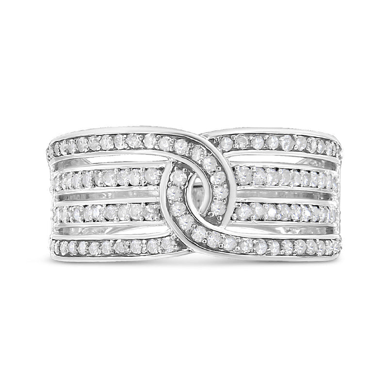 Bids.com .925 Sterling Silver 1/2 Cttw Diamond Multi-Row Bypass Band Ring (I-J Color, I3 Clarity) - Size 7 Rings