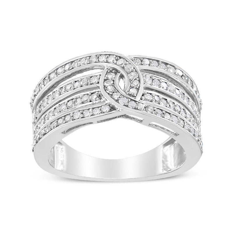 Bids.com .925 Sterling Silver 1/2 Cttw Diamond Multi-Row Bypass Band Ring (I-J Color, I3 Clarity) - Size 7 Rings