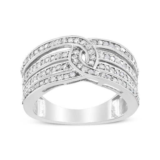 Bids.com .925 Sterling Silver 1/2 Cttw Diamond Multi-Row Bypass Band Ring (I-J Color, I3 Clarity) - Size 7 Rings