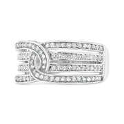 Bids.com .925 Sterling Silver 1/2 Cttw Diamond Multi-Row Bypass Band Ring (I-J Color, I3 Clarity) - Size 7 Rings