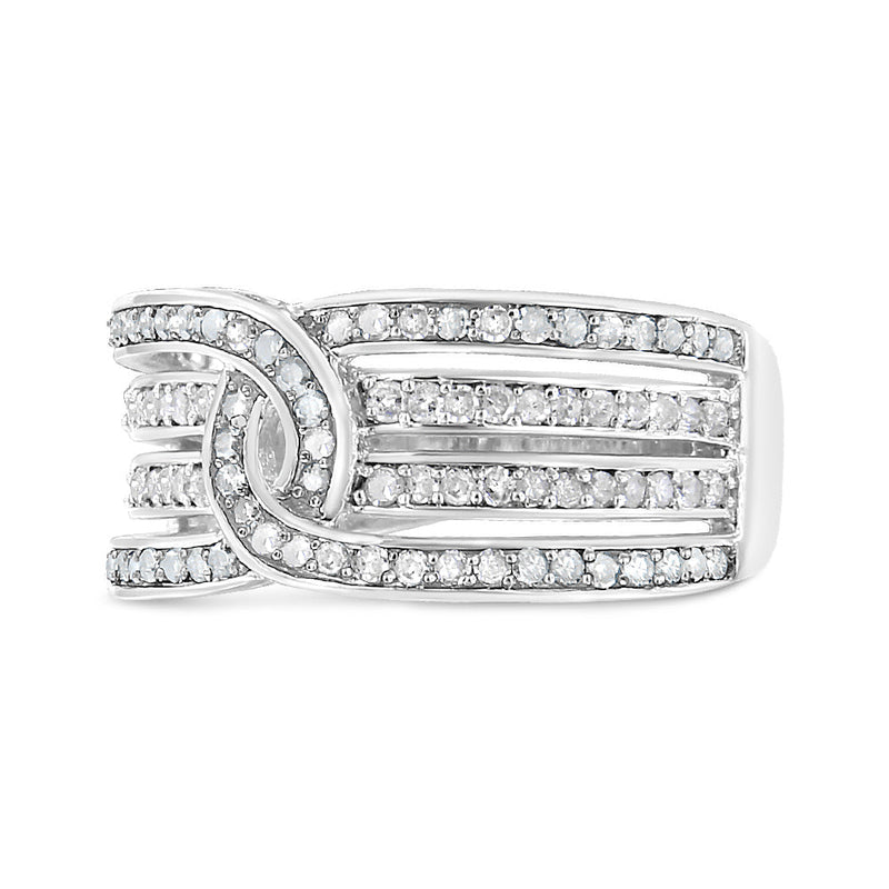 Bids.com .925 Sterling Silver 1/2 Cttw Diamond Multi-Row Bypass Band Ring (I-J Color, I3 Clarity) - Size 7 Rings