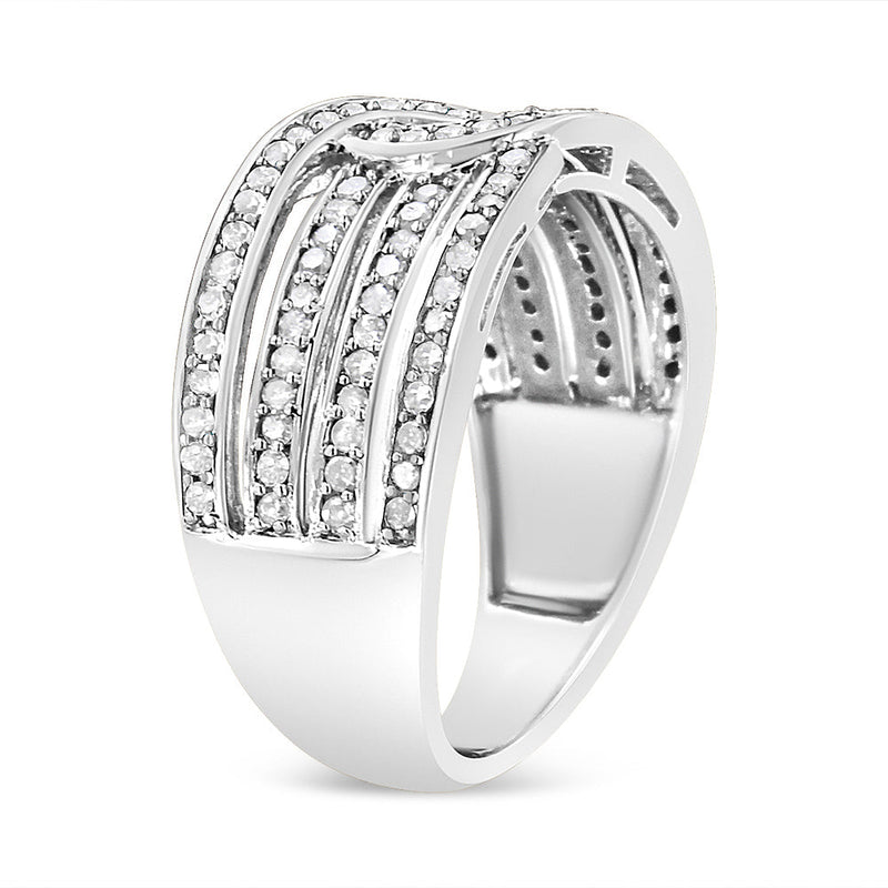 Bids.com .925 Sterling Silver 1/2 Cttw Diamond Multi-Row Bypass Band Ring (I-J Color, I3 Clarity) - Size 7 Rings
