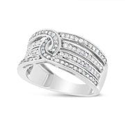 Bids.com .925 Sterling Silver 1/2 Cttw Diamond Multi-Row Bypass Band Ring (I-J Color, I3 Clarity) - Size 7 Rings