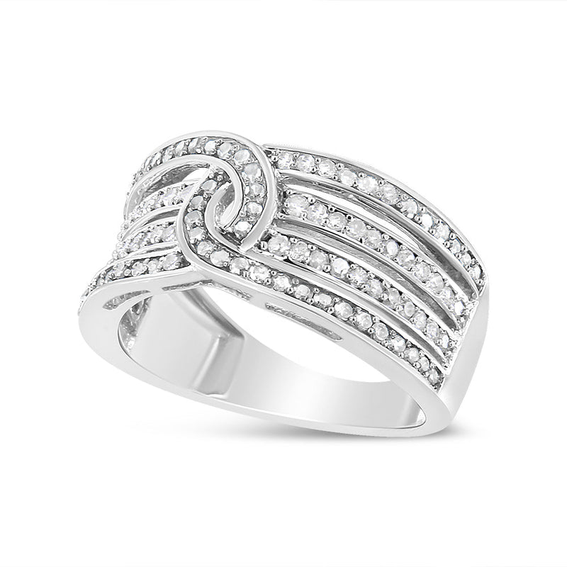 Bids.com .925 Sterling Silver 1/2 Cttw Diamond Multi-Row Bypass Band Ring (I-J Color, I3 Clarity) - Size 7 Rings