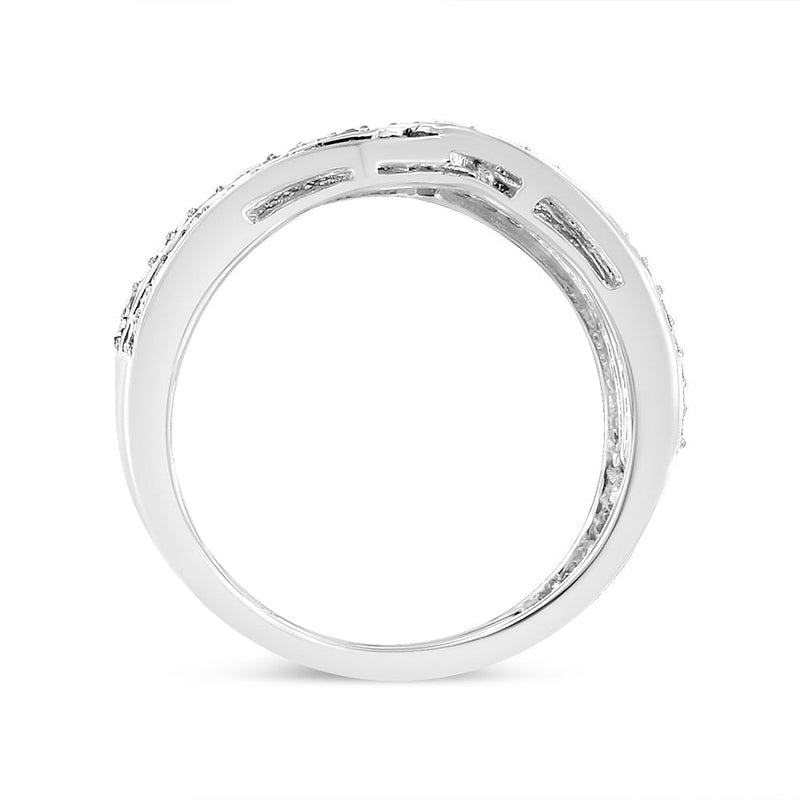 Bids.com .925 Sterling Silver 1/2 Cttw Diamond Multi-Row Bypass Band Ring (I-J Color, I3 Clarity) - Size 7 Rings