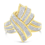Bids.com 10K Yellow Gold Plated .925 Sterling Silver 1.0 Cttw Round & Baguette Diamond Knot Channel Statement Ring (I-J Color, I2-I3 Clarity) - Size 6 Rings